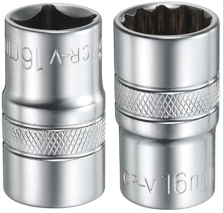 sourcing map Lot de 2 douilles 12 pans 1/2 par 16 mm, douille cannelée métrique de 38 mm de long