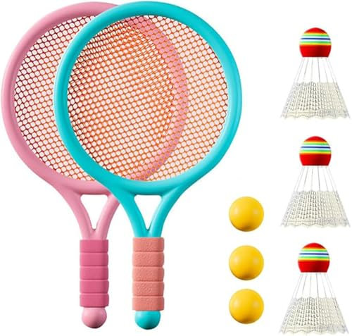 UQMIQURA Ensemble de volants de badminton pour enfants, raquette de tennis, raquette de badminton avec 3 balles d'entraînement souples et 3 badminton, ensemble de badminton léger, jouet pour enfants