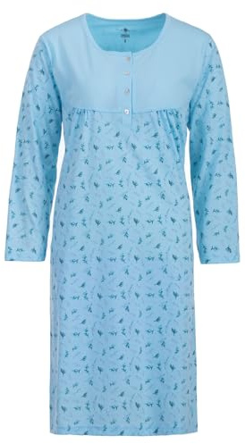 Zeitlos Nachthemd Damen Langarm Zweigen Knöpfe M-6XL Knopfleiste Schlafshirt, Farbe:blau, Größe:XL