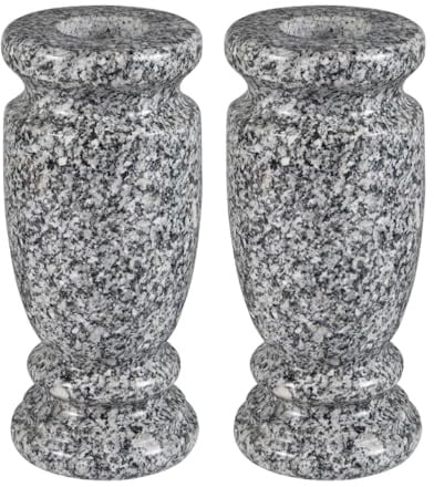 Afvarir Friedhofsvase aus natürlichem Granit für Grabmarkierungen, Grabstein-Gedenkblumenvase (2, grau)