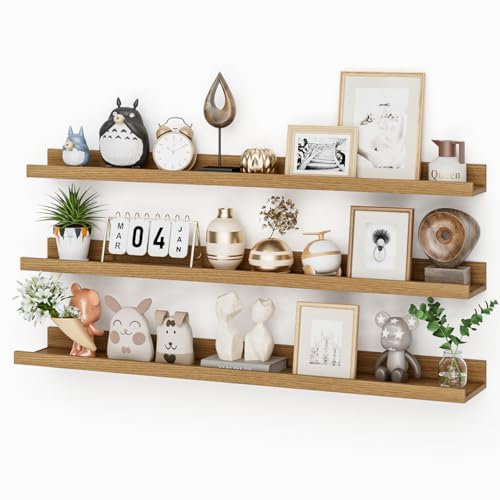 Feihorrm Wandregal, Schweberegal aus Holz, 3er Set, 90cm Wandboard für Bilderrahmen und Dekorationen, Industriedesign, Geeignet für Arbeitszimmer, Wohnzimmer und Küche. (Beige, 90 cm)