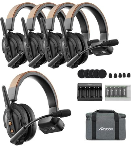 Accsoon Como SE Drahtloses Intercom-Headset-System für 5 Personen 1 Host 4 Fernbedienung, 2,4 GHz Vollduplex mit Flip-to-Mute, 30 Stunden Akkulaufzeit für die Kommunikation der Besatzung Gruppengesprä