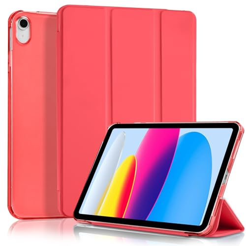 4UBonLife Coque pour iPad A16 11ème Génération 11 Pouces 2025, iPad 10ème Génération 10,9 2022, Légère et Fine Étui Housse de Protection, Coque en PC Dur Arrière Translucide Givré, Pastèque Rouge