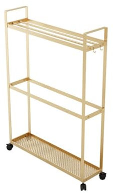 Porte-serviettes sur pied avec chariot de toilette mobile et espace de rangement Finition dorée