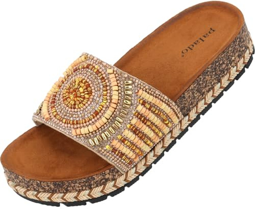 Palado Damen Plateau-Sandalen Olafir - bequeme Pantoletten - elegante Hausschuhe - modische Sommerschuhe Beige UK5,5 - EU38