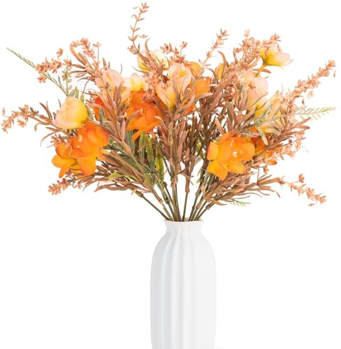 Leuyuee 2 mazzi di fiori artificiali, decorazione di ortensie, in seta, per casa, bouquet, matrimonio, giardino, festival, decorazione (arancione)