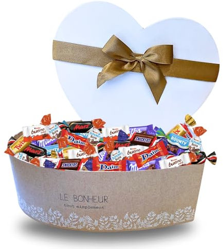 Coffret Coeur Le Bonheur Tout Simplement et son Assortiment de 80 chocolats Célébrations, Kinder, Milka, Daim | Coffret Original Prêt à Offrir