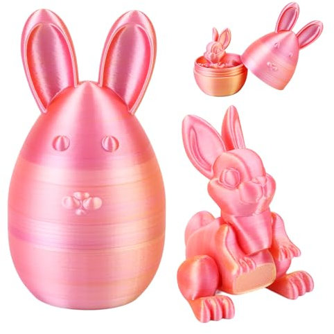 3D Gedrucktes Kaninchenei Geheimnisvolle Kaninchen,Beweglicher Realistische Hase Figuren KristallKaninchen Überraschungshase Im Ei für Geschenke Ostern Schreibtisch Dekoration Heimdekoration,Gold Rosa