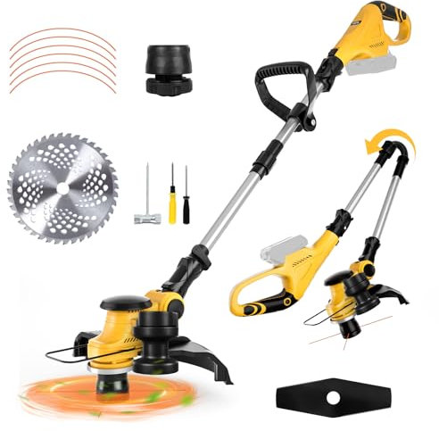 Debroussailleuse sans Fil Compatible avec 20V Dewalt Batterie (sans Batterie), Coupe Bordure électrique Pliable sans balais avec Batterie indicateur, tête pivotante à 75° et poignée pivotante à 90°