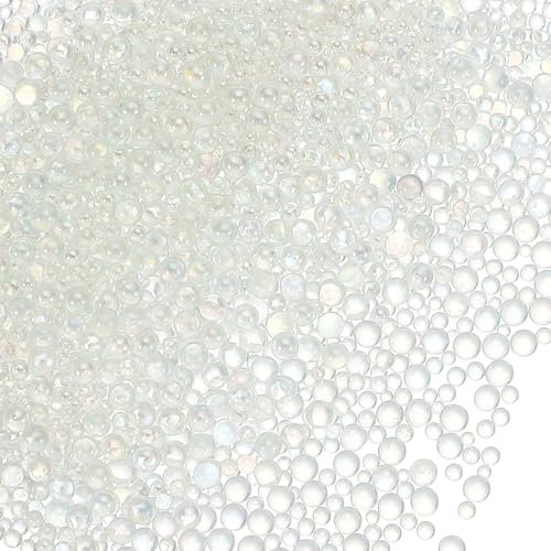 PATIKIL 1-3mm Mini Glass Bubble Beads 200g Tiny Iridescent Beads No Hole Water Droplet Balls for DIY Crafting Nail Art Resin Filler, White