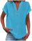 Camiseta de verano para mujer, ligera, manga corta, camiseta de verano, parte superior fina, cuello de pico, para el tiempo libre, con botones, elegante, monocolor, corte regular, informal, camiseta