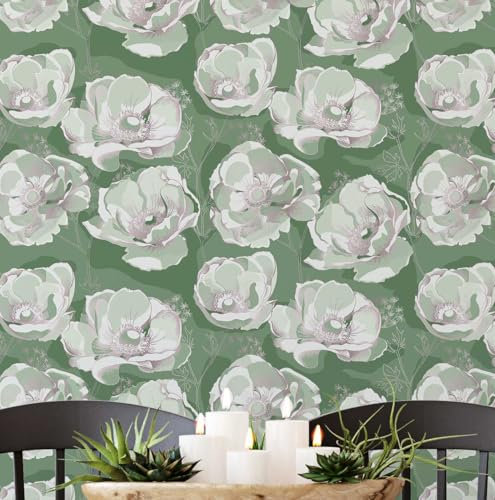 S4Sassy Revestimiento de pared autoadhesivo, elegante estampado floral, removible y texturizado. Mural verde para renovación instantánea de paredes,baño y lavandería. autoadhesivo, 63 x 152 cm.