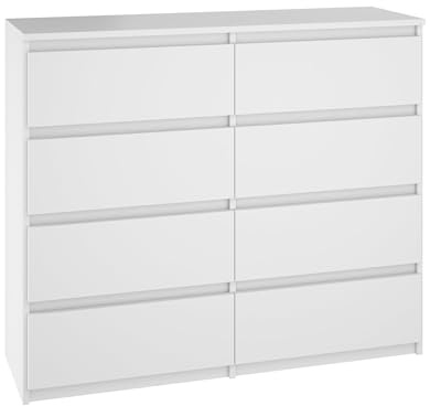 SoDREAMER Kommode mit 8 Schubladen in Weiß 100x92,7x33,5 cm | Aufbewahrungsschrank für Kleidung, Unterlagen & Kleinteile | Perfekt für Büro, Schlafzimmer, Wohnzimmer & Kinderzimmer