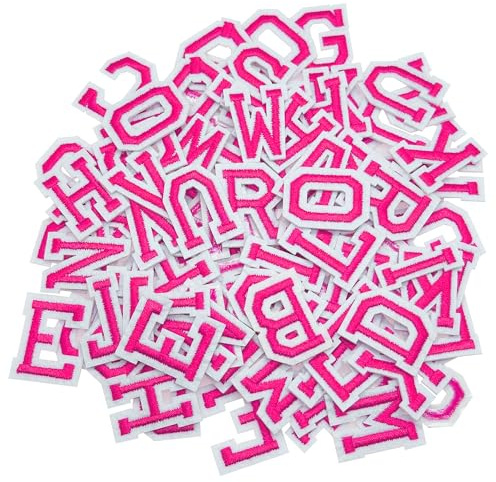 Allazone 104 PCS Iron on Letters, Alphabet Embroidered Patch A-Z Sew on Patch, Embroidered Applique Patches for Craft DIY, Clothing, Hat, Jacket, Backpack (Rose)
