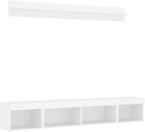 vidaXL 5-TLG. Wohnwand mit LED-Beleuchtung Weiß Holzwerkstoff