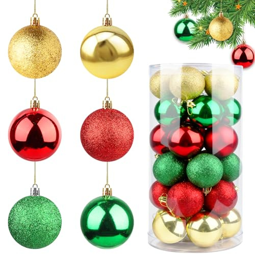 60mm Wetterfeste Weihnachtskugeln 30 Christbaumkugeln Vintage Retro Weihnachtsbaumkugel Extravagant Bunt Plastik Weihnachtsbaumkugeln Box mit Aufhänger Weihnachtsbaum Bälle Dekorationen Weihnachten