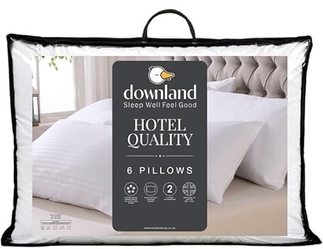 Downland Hotel Collection Pillows 6 Pack - Satin Stripe Hotel Quality Bed Pillows, Hollowfibre Filled, Soft & Supportive for Back & Side Sleepers, Hypoallergenic & Machine Washable (46x69cm)