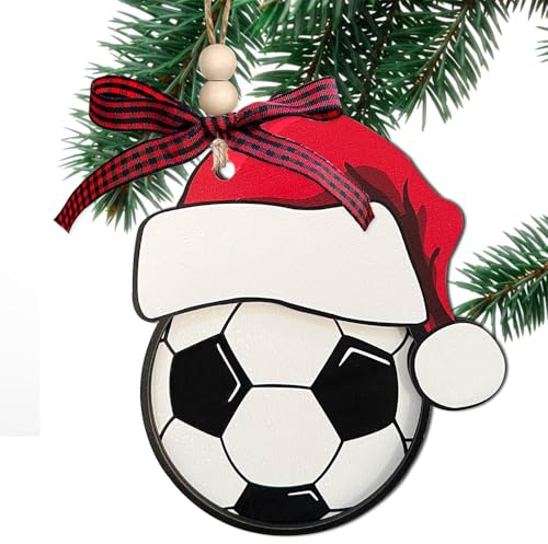 Fußball-Ornament, Fußball, Weihnachtsornamente aus Holz für Jungen, Mädchen, Teenager, Spieler, Trainer, personalisierte Sportball-Dekoration, Weihnachtsbaum-Anhänger zum Aufhängen