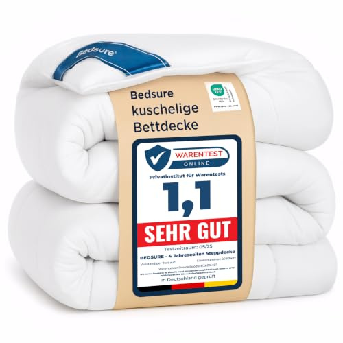 BEDSURE Bettdecke 140x200 Ganzjahresdecke Steppdecke - Oeko-TEX Duvet | Waschbare 4 Jahreszeiten Bettdecken für Allergiker 300GSM Füllung Warm & Gemütlich Schlafdecke, Weiß