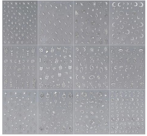 Xanthelle Nagelsticker, 12 Stück Nail Sticker Nagelsticker Selbstklebend Als Nagel Stickers Und Nagelaufkleber Für Star Moon Snake Designs