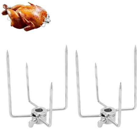 Beufee Robuste Drehspieß-Fleischgabeln aus Edelstahl, 2 Stück, 4 Krallen, rund, sechseckig, Spießstangen-Set, Grillgabel für 0,4-Zoll-Spießstangen