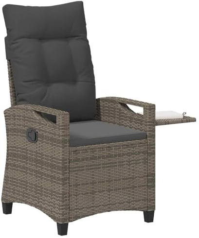 vidaXL Verstellbarer Gartenstuhl Grau und Dunkelgrau 56 x 60 x 112 cm, Stylischer Garten- und Terrassenstuhl, Verstellbarer Liegesessel, Rattan-Look, bequemer Lounger, klappbarer Tisch
