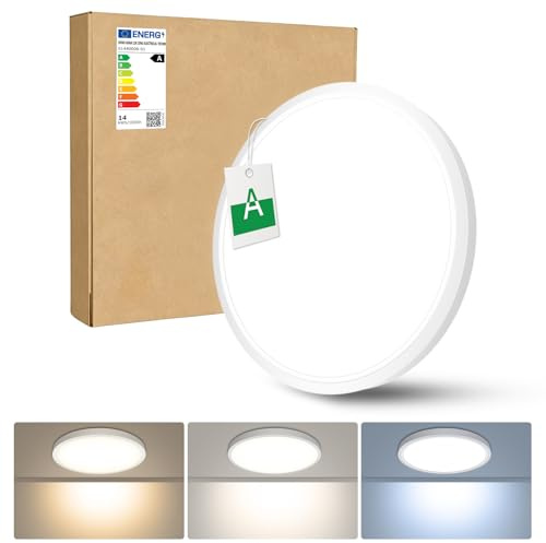 Effizienzklasse A Deckenlampe,LED Deckenleuchte Ø40CM 3Farben 13W 3000LM | LED Deckenleuchte Flach IP54 Wasserfest Ultra Dünn Lampe Panel für Wohnzimmer bad flur schlafzimmer Wohnzimmer Büro