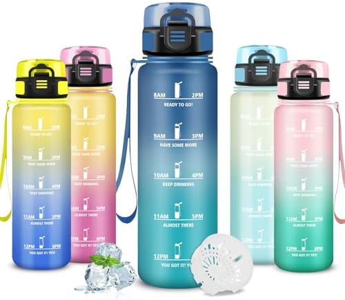 Mujigaga Trinkflasche 1l, Trinkflasche Sport, Auslaufsicher, Wasserflasche mit Motivierendem Slogan, Wasserflasche mit Filte, Leicht zu Reinigen, Water Bottle für Schule, Camping, Klettern
