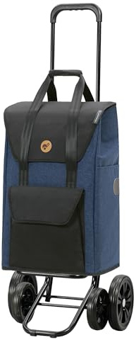 ANDERSEN Einkaufstrolley - Quattro Shopper Senta 2.0 blau | mit 4 Rädern, höhenverstellbar, schieb- und ziehbar, bis 50 kg - Tasche mit Kordelzug, Fronttasche, Reflektoren, 49 L