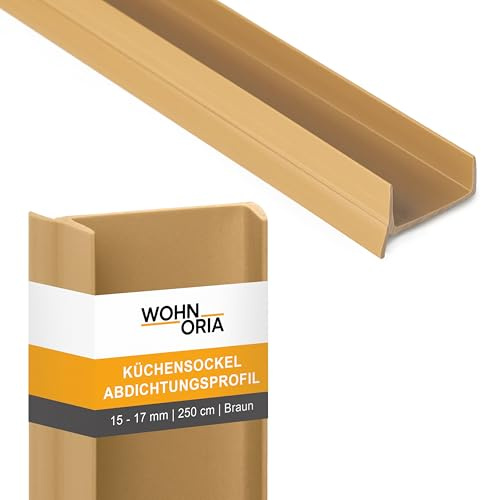 WOHNORIA Küchensockel Abdichtungsprofil 15-17 mm 250 cm | BRAUN | Sockelprofil Sockelblendenprofil | Küchenleiste mit Gummilippe | flexibel & wasserdicht | für Küchensockel, Boden & unter Möbel