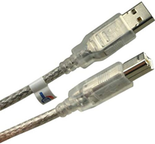 USB 2.0 Kabel A/Stecker - B/Stecker, 5 m, doppelt geschirmt, Silber/transparent