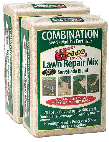 EZ Straw Lawn Repair Mix – Sun/Shade Blend – Combination Seed, Mulch, Fertilizer (28 lb. Covers 600 sq. ft.)
