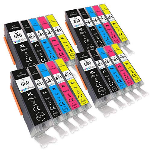 4 Go Inks Set of 5 Ink Cartridges to repalce Canon PGI-550 & CLI-551 Compatible / non-OEM for PIXMA Printers (20 Pack), Black, Cyan, Magenta, Yellow, High Capacity (XL)