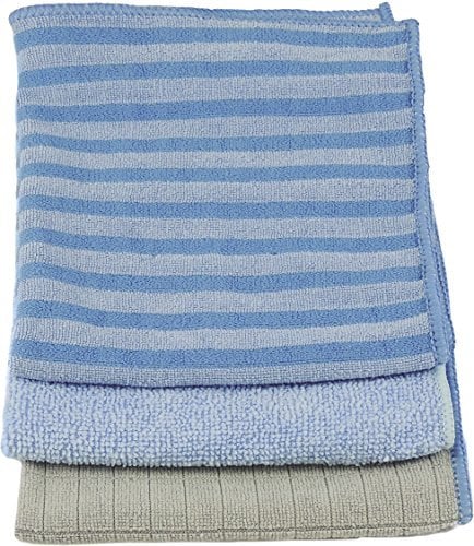 Unger Microfiber Vielzwecktücher im Sortimentspackung, Mikrofaser, Blau/Blau/Streifen/Beige, 12 x 12 (3 Pack), 3