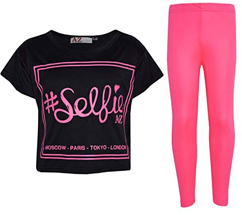 A2Z 4 Kids Girls Crop Top Legging Set Selfie Durable Stylish Soft - New Crop Top #Selfie Leg Black 7-8