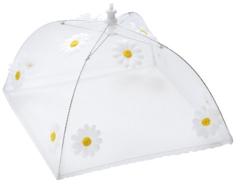 Epicurean Europe 48 x 48 cm Polyester with Zinc Plated Steel Frame Food Cover Umbrella with White and Yellow Daisy Design