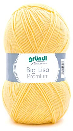 Gründl Big Lisa Premium Häkelgarn 1 Knäuel 250 g, Pastellgelb | Häkelgarn mit wollartigem Charakter, pflegeleichtes Garn aus 100 % Polyacryl, 250 g / 665 m, Nadelstärke: 3,5 - 4,5