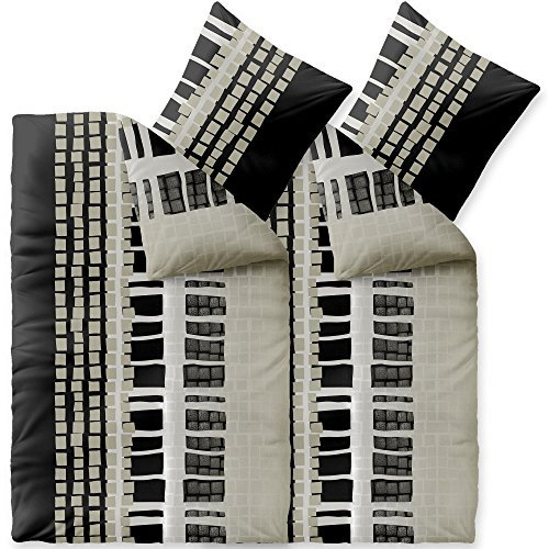 CelinaTex Style Bettwäsche 155 x 220 cm 4teilig Mikrofaser Fleece Bettbezug Daniela Streifen schwarz beige weiß