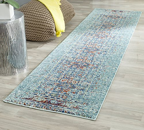SAFAVIEH Monaco Collection Runner Rug - 2'2 x 6', Blue & Multi, Boho Abstract Distressed Design, Non-Shedding & Easy Care, Ideal for High Traffic Areas in Living Room, Bedroom (MNC208J)