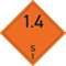 Aufkleber Explosive Stoffe u. Gegenstände mit Explosivstoff, Ukl. 1.4/S, Folie, 10x10 cm, 1 Stück