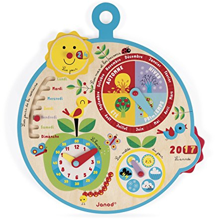Janod - Calendrier Enfant Educatif Au Fil du Temps - en Bois - Dès 3 Ans, Version Française, J09617
