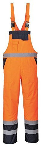 Stormway Men's Hi Vis Contrast Bib and Brace Waterproof Ulined Workwear Dungarees Overall Orange/navy X-Large