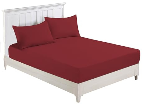 R&Z Plain Luxury Polycotton Fitted Sheet Single, Double, King, Super King, 4FT (Wine/Burgandy, Super King)
