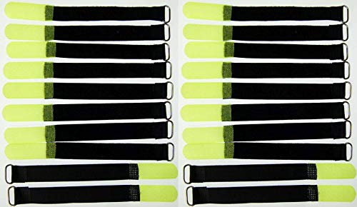 20x 16 cm x 16 mm wiederverschließbare Klett-Kabelbinder NEON GELB mit Metall-Öse - Kabel-Klettband 160 mm wiederverwendbar