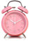 LATEC Reloj Despertador de Doble Campana con luz Nocturna, Gran Esfera de 4 Pulgadas, Batería de Reloj Despertador Ruidoso, sin Tictac, Silencioso, Timbre de Alarma Retro, Unidad de Cuarzo (Rosa)