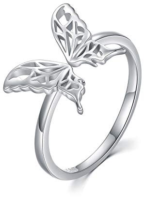 CUOKA MIRACLE Damen Fingerring Schmetterling 925 Sterling Silber Schmetterling Offener Ring Verstellbar Verlobung Ring mit Geschenk für Damen Mom Tochter Mädchen