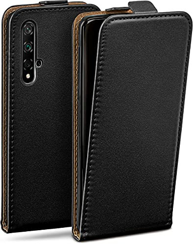 moex Flip Case für Huawei nova 5T Hülle klappbar mit 360 Grad Schutz, Handyhülle mit Displayschutz, PU Leder Handytasche Lederhülle, Flip Case Cover Klapphülle, Schwarz