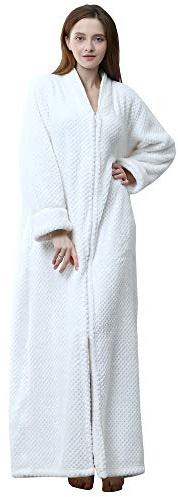 GSNOW Unisex Bademantel Lang Flauschiger Morgenmantel Saunamantel mit Reißverschluss
