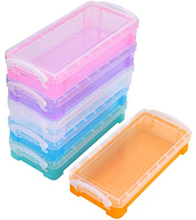Sumnacon 6pcs superposable boîte à crayons Translucide boîte de rangement en plastique avec blanc bouton pour crayon de couleur