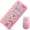 ANGUYA Wireless 2.4 GHz Mini Keyboard and Mouse Combo, honeycomb Key Caps, Pastel Pink, Blue, Green (Pink)